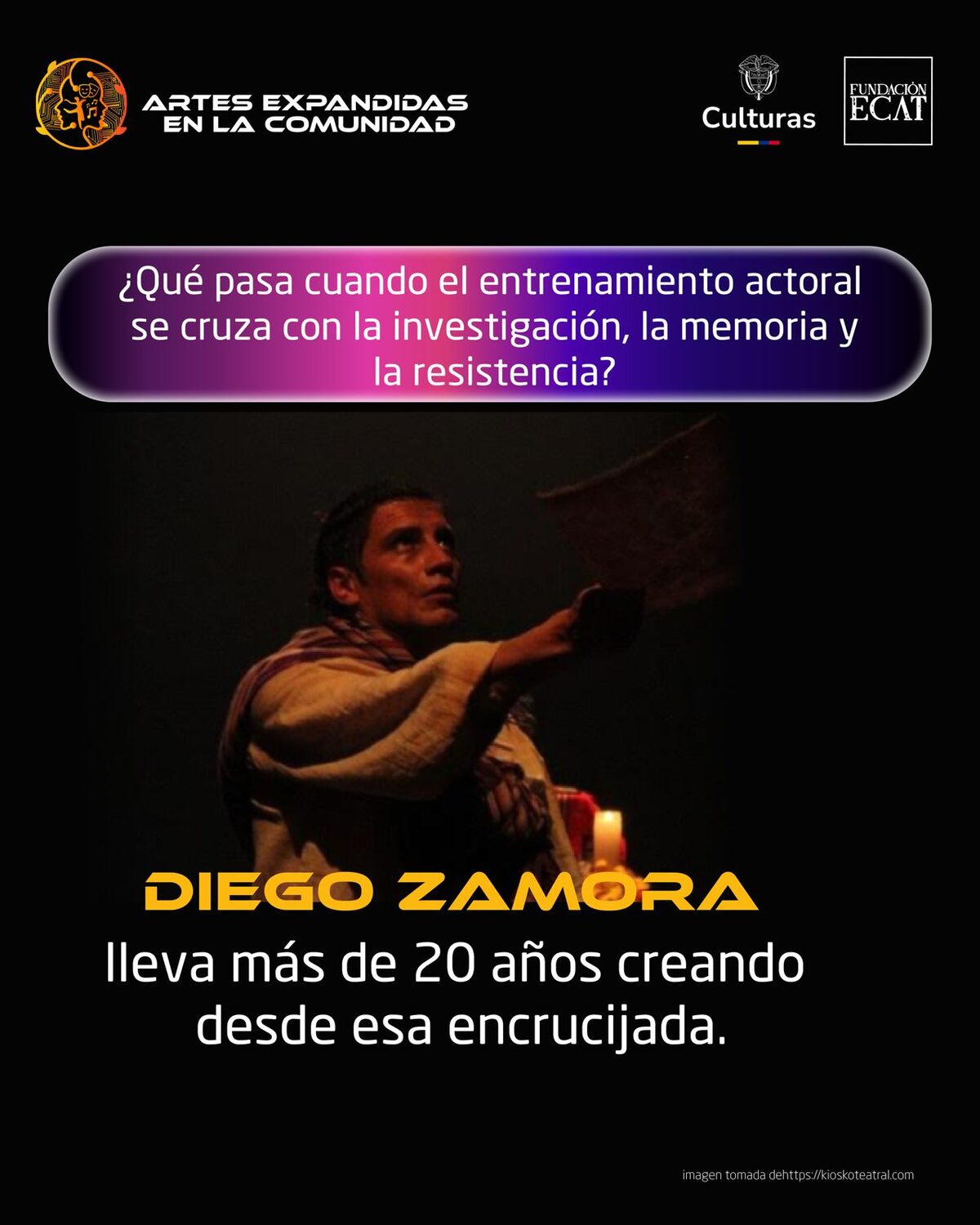 Pieza de Artes Expandidas en la comunidad con Diego Zamora, creador del proceso de Fragmentos de conciencia.